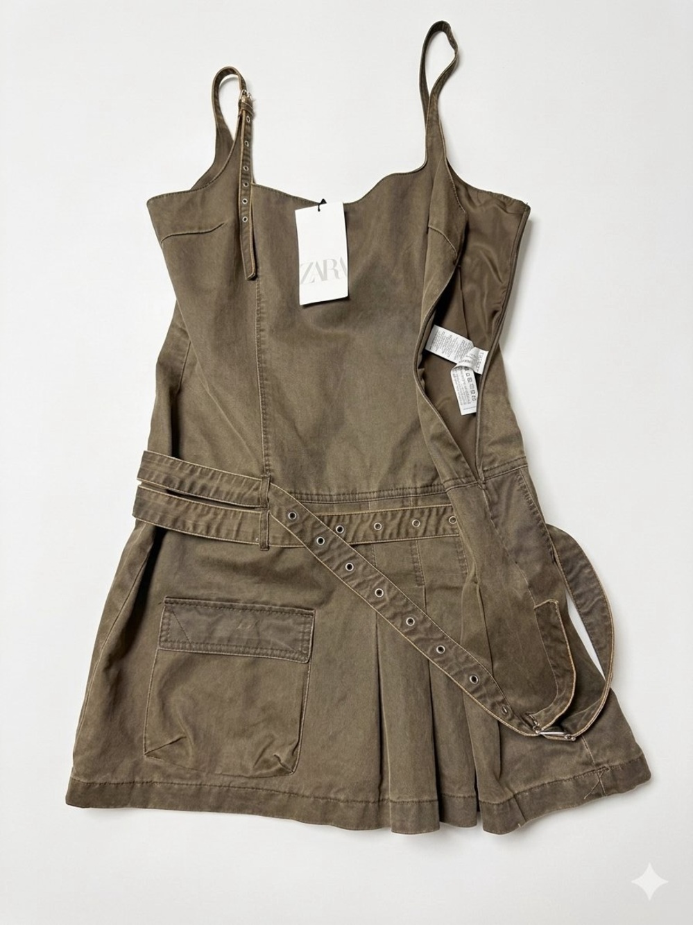 NWT Zara Waxed Mini Dress Pleated Belted Bloggers Fav